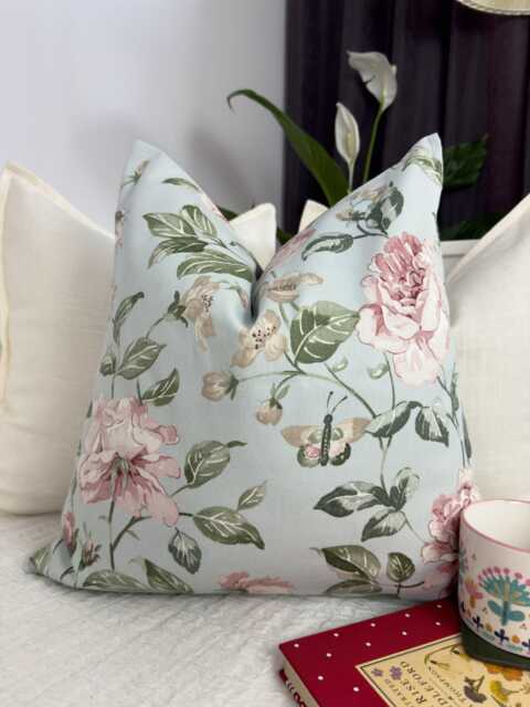 Cotton Duck Egg Blue Floral Cushion Cover William Morries Style Pillow For Home Decor Scatter Covers - All Sizes - image 1