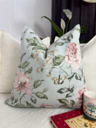 Cotton Duck Egg Blue Floral Cushion Cover William Morries Style Pillow For Home Decor Scatter Covers - All Sizes - thumbnail 1