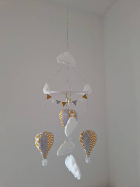 Geometrical Grey Polka Hot Air Balloon Baby Mobile - image 1