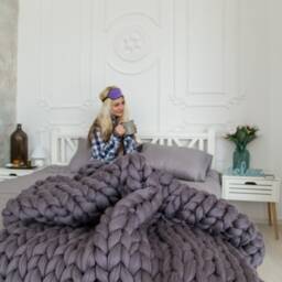 Gray Chunky Knit Blanket, Knitted Blanket Knits, Throw Blanket, Merino Wool Yarn, Arm Blanket - thumbnail 2