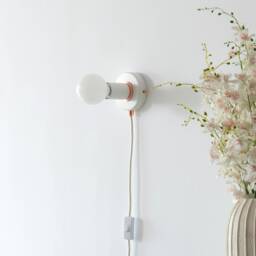 White Plug in Wall Sconce Light With Rose Gold Ring - Flush Mount Lamp Fixture Mid Century Industrial Modern Edison Bulb Lighting