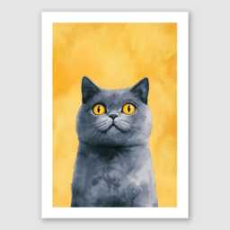 British Shorthair Cat Art Print Bold Yellow Pet Portrait - thumbnail 2