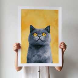 British Shorthair Cat Art Print Bold Yellow Pet Portrait - thumbnail 3