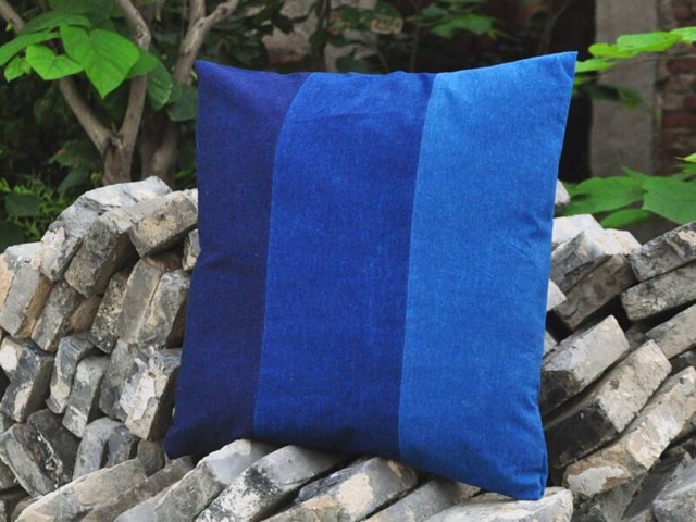 Three Shadow Indigo Blue Pillow Cases - Pathc Work Cotton Home Decoration Sofa Bedding- Natural Shibori Dyed/Tie Dye Hand - image 1