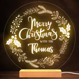 Christmas Floral Wreath Family Round Name Personalised Gift Lamp Night Light - thumbnail 1