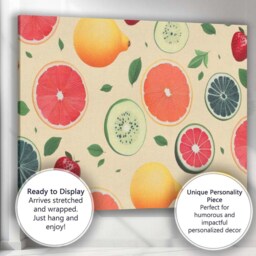 Fresh Citrus Kiwi Strawberry Fruit Repeat Pattern Canvas Wall Art Print Decor Picture Ready To Hang - thumbnail 3
