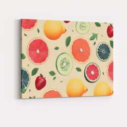 Fresh Citrus Kiwi Strawberry Fruit Repeat Pattern Canvas Wall Art Print Decor Picture Ready To Hang - thumbnail 4