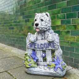 Concrete Dog With Welcome Sign Statue Stone Westie Ornament Dog Garden Decor Handmade Sculpture Cement Entry Porch Figure Lover Gift - thumbnail 4