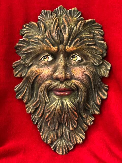 Green Man Mask Wall Hanging Ceramic Art - image 1