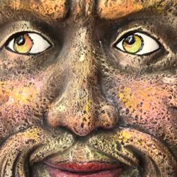 Green Man Mask Wall Hanging Ceramic Art - thumbnail 3
