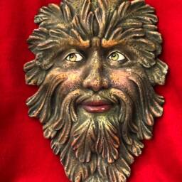 Green Man Mask Wall Hanging Ceramic Art - thumbnail 4
