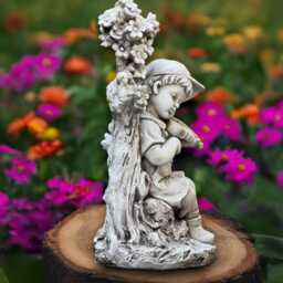 Concrete Child Playing Violin Statue Stone Musical Kid Sculpture Garden Music Decoration Handmade Children Figure Front Door Ornament - thumbnail 3