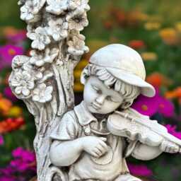 Concrete Child Playing Violin Statue Stone Musical Kid Sculpture Garden Music Decoration Handmade Children Figure Front Door Ornament - thumbnail 2