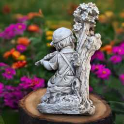 Concrete Child Playing Violin Statue Stone Musical Kid Sculpture Garden Music Decoration Handmade Children Figure Front Door Ornament - thumbnail 4