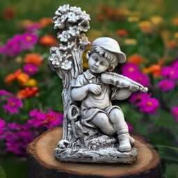Concrete Child Playing Violin Statue Stone Musical Kid Sculpture Garden Music Decoration Handmade Children Figure Front Door Ornament - thumbnail 1