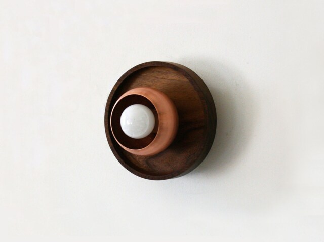 Copper & Walnut Flush Mount Kitchen Wall Light Fixture Wooden Sconce Vanity Lighting - image 1