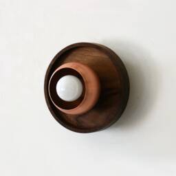 Copper & Walnut Flush Mount Kitchen Wall Light Fixture Wooden Sconce Vanity Lighting - thumbnail 4