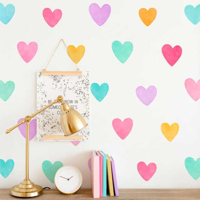 Heart Wall Decals - Reusable & Removable Stickers Watercolor Art, Kids Decal, Girls Nursery Decor - image 1