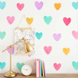 Heart Wall Decals - Reusable & Removable Stickers Watercolor Art, Kids Decal, Girls Nursery Decor