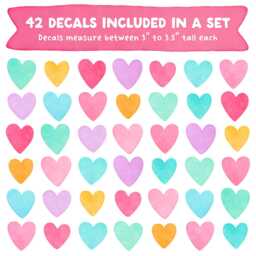 Heart Wall Decals - Reusable & Removable Stickers Watercolor Art, Kids Decal, Girls Nursery Decor - thumbnail 2