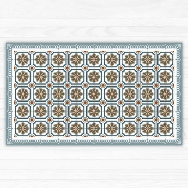Elegant Grey Linoleum Rug, Area Vinyl Mat, With Tiles & Decorative Boarder. Kitchen Doormat - Art Mat Printed PVC Carpet - image 1