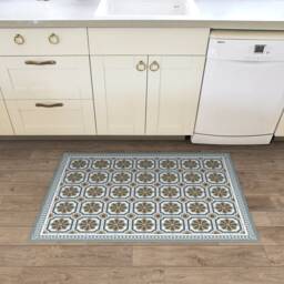 Elegant Grey Linoleum Rug, Area Vinyl Mat, With Tiles & Decorative Boarder. Kitchen Doormat - Art Mat Printed PVC Carpet - thumbnail 3