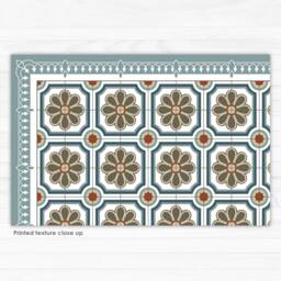 Elegant Grey Linoleum Rug, Area Vinyl Mat, With Tiles & Decorative Boarder. Kitchen Doormat - Art Mat Printed PVC Carpet - thumbnail 2