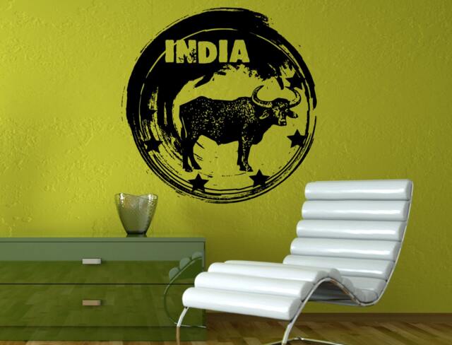 India Circle Stamp Bull Cow Culture Wall Decal Vinyl Sticker Mural Room Decor L1336 - image 1