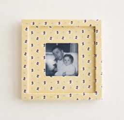 "Yellow Rose Sprig Fabric Wrapped Photo Frame & Mat 8"" ?? For 4"" 4"