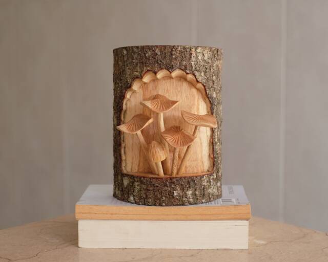 Wild Mushrooms Sculpture, Tree Bark Art, Wooden Statue, Exotic, Hand Carved, Tropical, Mushroom Lover, Natural, Home Gifts, Birthday Gift - image 1