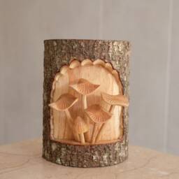 Wild Mushrooms Sculpture, Tree Bark Art, Wooden Statue, Exotic, Hand Carved, Tropical, Mushroom Lover, Natural, Home Gifts, Birthday Gift - thumbnail 3