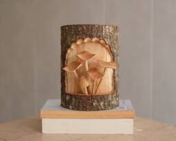 Wild Mushrooms Sculpture, Tree Bark Art, Wooden Statue, Exotic, Hand Carved, Tropical, Mushroom Lover, Natural, Home Gifts, Birthday Gift - thumbnail 1