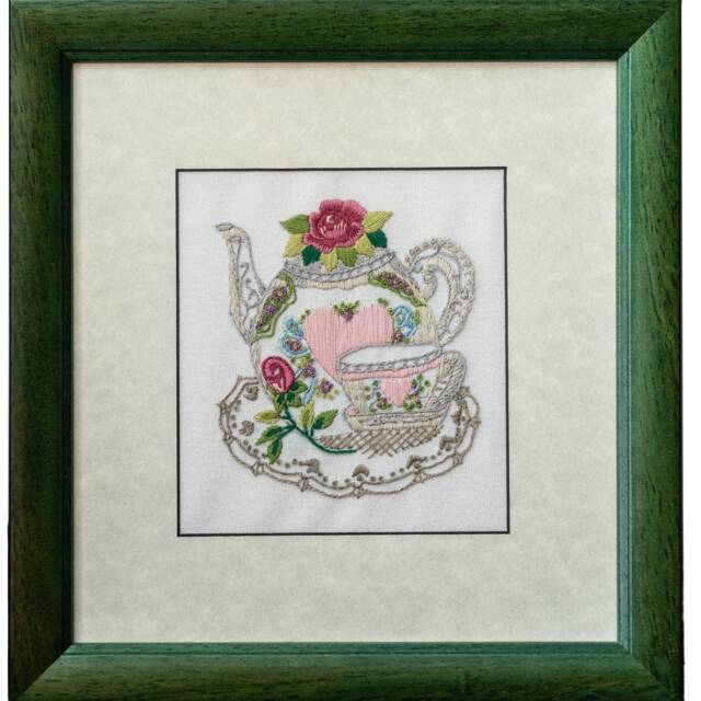 Hand Embroidered Teacup Wall Art, Kitchen Hanging, Decor, Gift For Grandma, Mom, Needlepoint Art