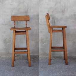 High Wooden Chair Solid Wood Farmhouse Stool With Comfortable Seat Vintage Kitchen Bar Seating Classic Wood Barstool Country House Furniture - thumbnail 2