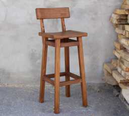 High Wooden Chair Solid Wood Farmhouse Stool With Comfortable Seat Vintage Kitchen Bar Seating Classic Wood Barstool Country House Furniture - thumbnail 1