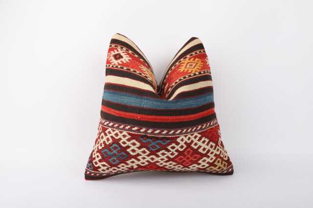 Handwoven Kilim Pillow Cover 16x16 Embroidered Ethnic Home Decor - image 1