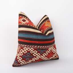 Handwoven Kilim Pillow Cover 16x16 Embroidered Ethnic Home Decor - thumbnail 3