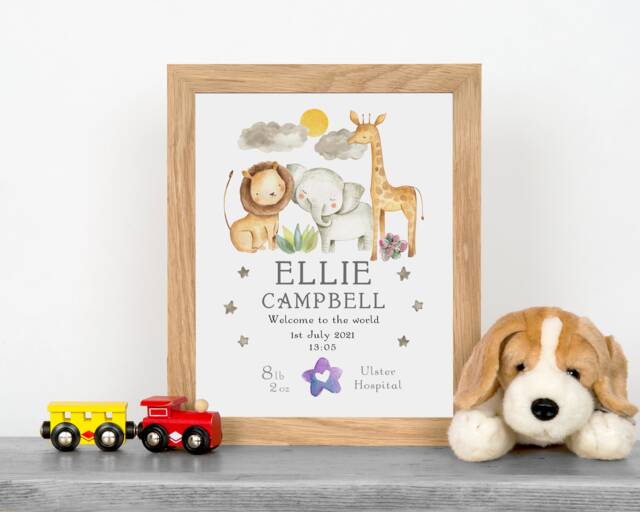 Personalised Birth Details Print, New Baby Gift, Nursery Art, Christening Gifts, Fap01-Oak - image 1