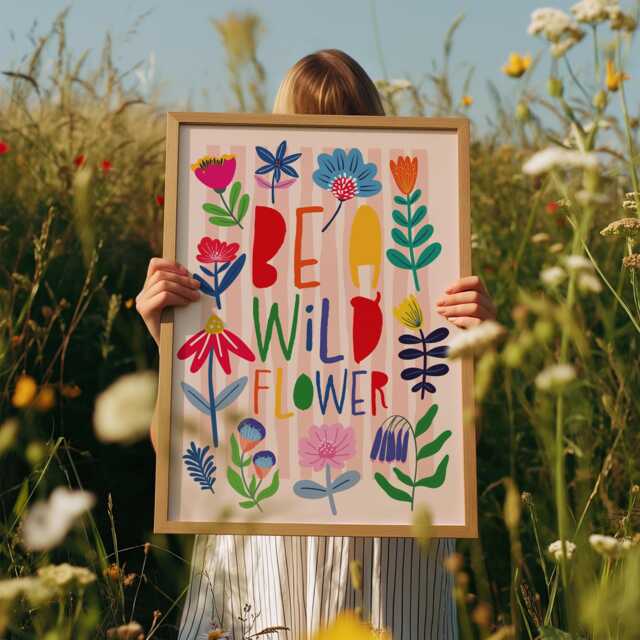 Wild Flower Print, Girls Bedroom Rainbow Wall Art, Colourful, Decor, Nursery Prints, Playroom, Art - image 1