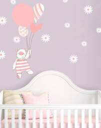 Teddy Bear Wall Decals For Nursery, Nursery Decals Baby Girls Room, Pink With Daisy Bedroom Peel Stick - thumbnail 3