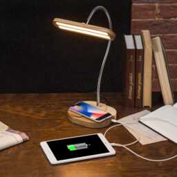 Desk Led Lamp Table Lamp/Wireless Or Usb Charger/Flexible Goose Neck/Modern Minimalist Loft Design /Home Wooden Decor/study For Kids - thumbnail 3