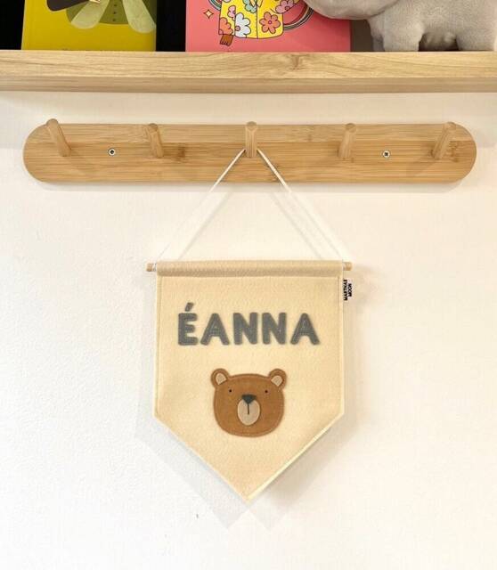 Bear Name Fabric Banner - Personalised Nursery Wall Decor Kids Room Flag Door Sign Pennant Playroom - image 1