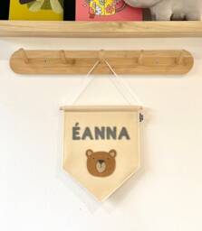 Bear Name Fabric Banner - Personalised Nursery Wall Decor Kids Room Flag Door Sign Pennant Playroom - thumbnail 1