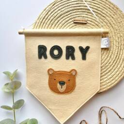 Bear Name Fabric Banner - Personalised Nursery Wall Decor Kids Room Flag Door Sign Pennant Playroom - thumbnail 3