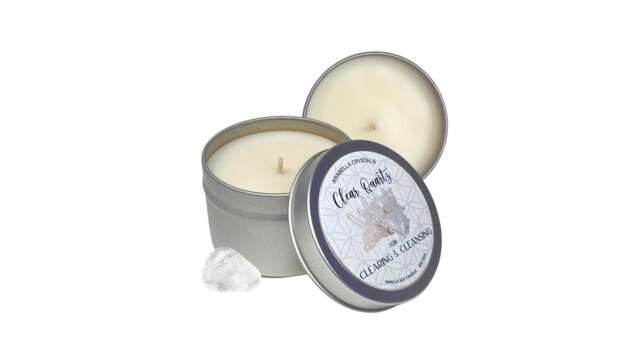 Clear Quartz Crystal Candle Vanilla Buttercream Scent, Vegan Soy Wax - image 1