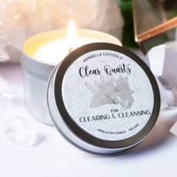 Clear Quartz Crystal Candle Vanilla Buttercream Scent, Vegan Soy Wax - thumbnail 2