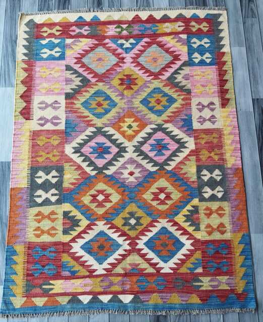 Multicolour Kilim Rug, Handmade Artisan Afghan Turkish Scandinavian Navajo Bohemian Flatweave Natural Wool Rug 167x125 cm - image 1