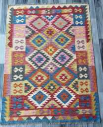 Multicolour Kilim Rug, Handmade Artisan Afghan Turkish Scandinavian Navajo Bohemian Flatweave Natural Wool Rug 167x125 cm - thumbnail 1