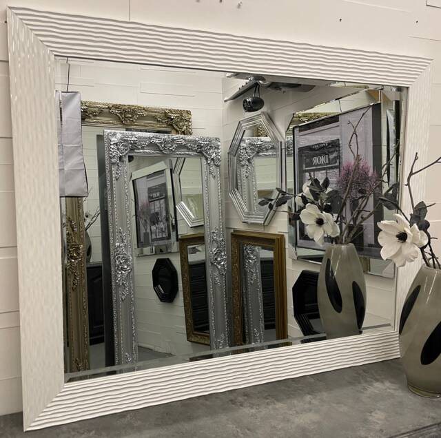 Large White Gloss Ripple Frame Mirror Elegant Framed Galaxy Wall - Choice Of Size Premium Quality Free P&p - image 1