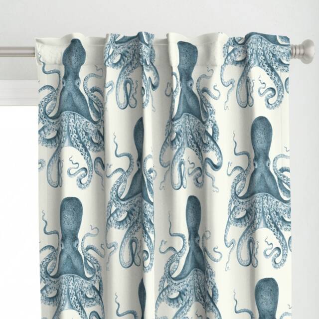 Vintage Nautical Curtain Panel - Steampunk Kraken Beach Sea Life Summer Custom Octopus Oasis in By Willowlanetextiles - image 1